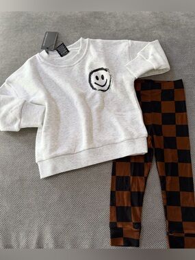 Little Bipsy Rebel Bro Outfit 6-12m Neutral Checkerboard Set Boutique Toddler